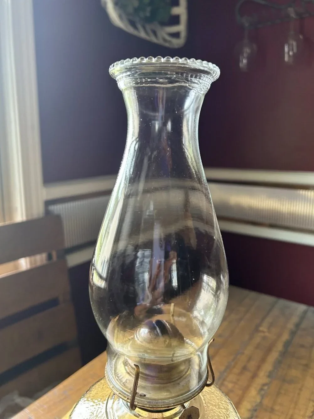 Vintage  Clear Glass Oil Lamp  Early American Homesteader   USA made   Bartlett